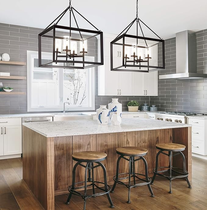 JONATHAN Y 21" Oil Rubbed Bronze/Clear 4-Light Lantern Pendant, LED Ceiling Light for Foyer Kitchen Island Entryway, Traditional Metal Fixture with Clear Glass Shade, ETL Listed (JYL7413A)