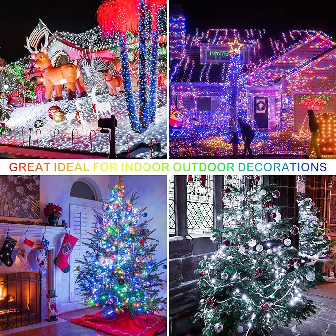 JMEXSUSS 2 Pack 100 LED Color Changing Christmas Lights Indoor, 33ft Cool White & Multicolor Christmas Lights Outdoor Waterproof, Clear Wire String Light Plug in for Xmas Tree Bedroom Decorations