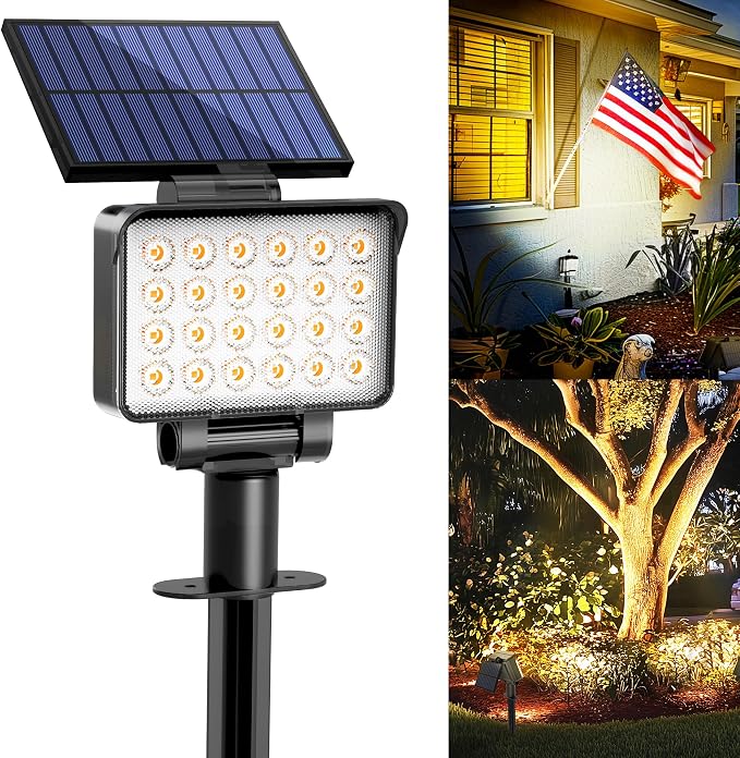 Solar Spot Lights Outdoor Waterproof for Flag, Tree, House, Garden, Yard, 3 Brightness Modes Solar Powered Landscape Spotlights 1 Pack Warm White