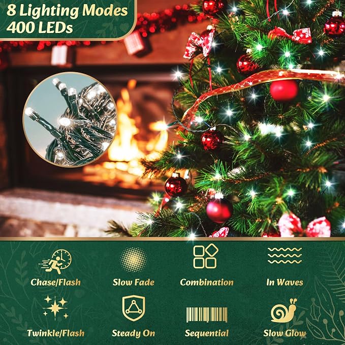 Christmas Trees Lights - 400 LEDs Tree Twinkle Lights for Christmas Tree,6.6FT x 16 String Xmas Decorations Lights Fairy Tree Light 8 Mode for Xmas Fir Pine Party Decoration White
