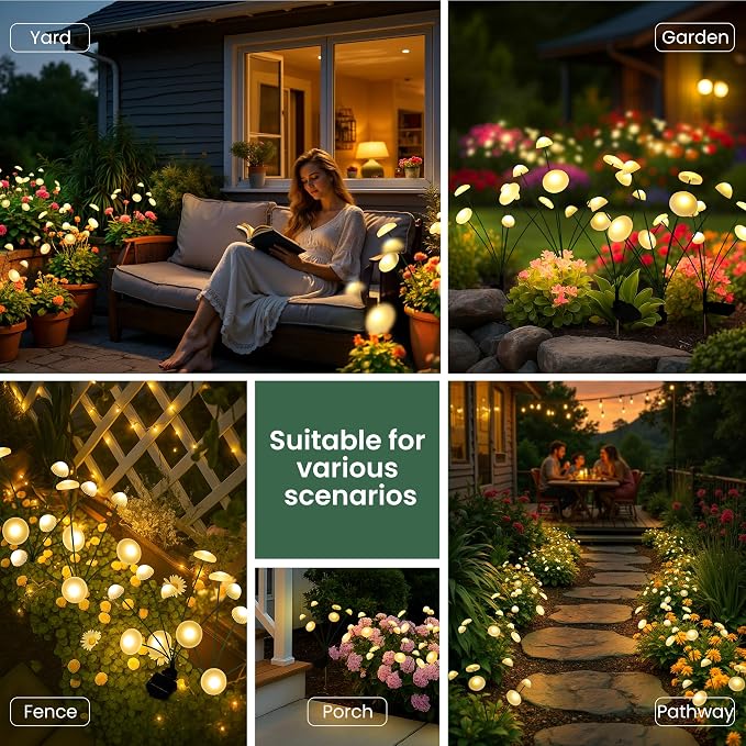 Solar Garden Lights, 2pack Solar Fairy Lights for Outside, Swaying Mushroom Lights Outdoor Decorative, Waterproof Light Decor for Yard,Lawn,Patio,Pathway Decoration(Warm White)