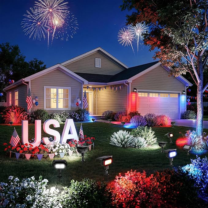 Brizled 6 Pack RGB Solar Spot Lights Outdoor, 360° Rotation 9 Colors & 11 Modes Color Changing Spotlights IP65 Waterproof Landscape Lights Solar Spot Landscaping Pathway Lighting for Path Garden Yard