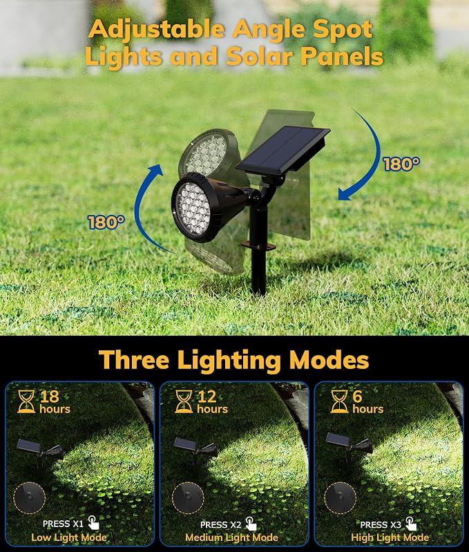 NBKLS Solar Spot Lights for Outside, 21 LED Outdoor Solar Lights for Yard, 4 Pack Solar Spotlights Waterproof Auto On/Off for Landscape, Wall, Garden, Pool, Tree, Pathway and Driveway(White)