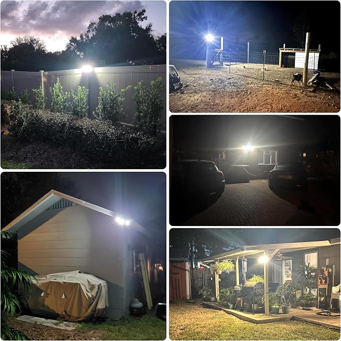 intelamp Solar Flood Lights Outdoor Waterproof, 2 Pack 6000mAh 1200LM Solar Powered Dual Motion Sensor LED Lighting Dusk to Dawn Security Floodlight Exterior with Remote 9.8ft Cable for Garden House