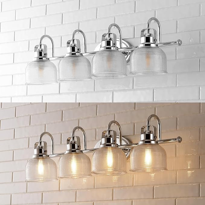 JONATHAN Y 30" Chrome Modern Bathroom Vanity Light, 4-Light LED Wall Sconce, Clear Glass Bell Shade for Mirror Hallway Kitchen, ETL Listed, LED Bulb Included (JYL7902A)