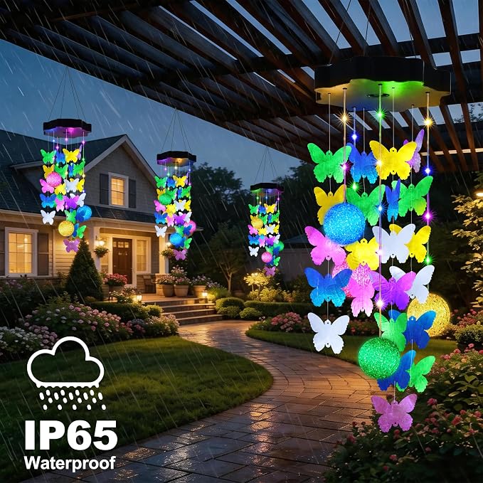 Zeiliuled Solar Decorative Lights Outdoor, Pastel Butterfly Shell Mobile | Solar Wind Chimes For Gifts for Mom Grandma Wife, LED Outside Decorative Mobile Lights for Garden Yard Patio Decorations