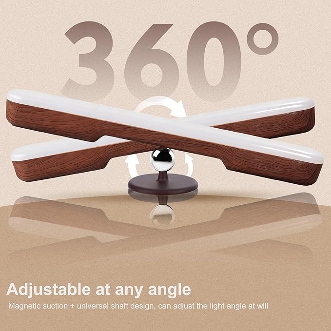 Benreom Vanity Light for Mirror with 4000mAh Rechargeable Battery, Touch Control Dimmable Makeup Light with 3 Color Modes, Magnetic 360° Adjustable LED Bathroom Mirror Light, Dark Wood