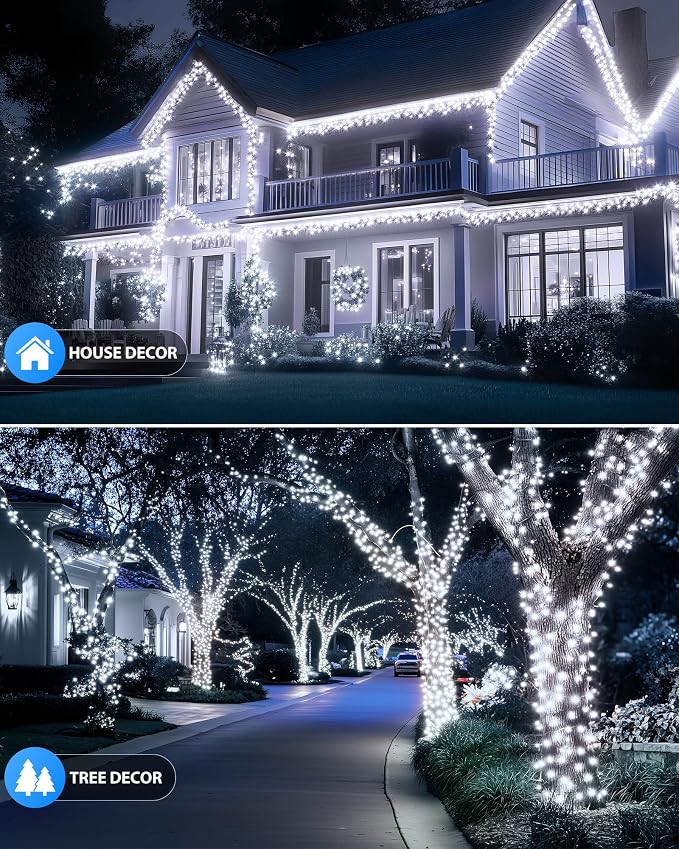 Brightown Solar Outdoor String Lights - 50 FT 120 LED Solar String Lights for Outside with 8 Lighting Modes, IP65 Waterproof Solar Outdoor Lights, Suitable for Tree Party Decor, Pure White