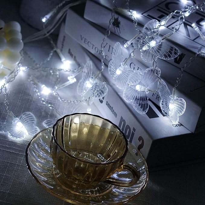 Curtain Butterfly String Light 20Ft 120LED Window USB Fairy Lights 24 Butterfly 8 Modes with Remote Control for Room Bedroom Patio Party Wedding Holiday Christmas Decoration (Cool White)