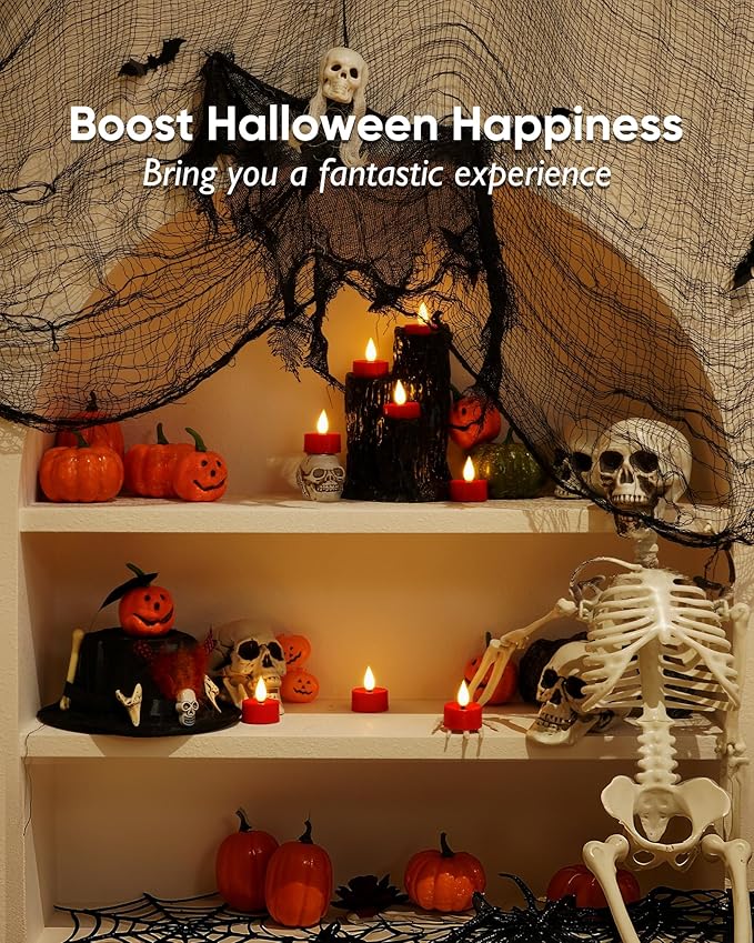 Amagic Flameless Red Timer Remote Tealights Candles, 3D Black Wick Flickering Tea Lights, 300+Hour Colored Votive Candles Battery Operated, Set of 12 for Table Decorations,Halloween, Christmas, Party