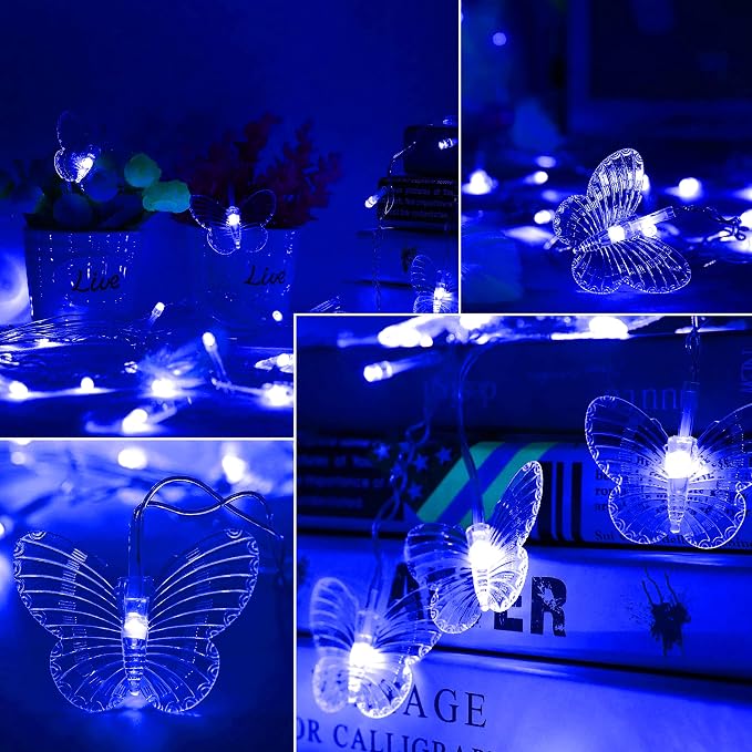 Curtain Butterfly String Light 20Ft 120LED Window USB Fairy Lights 24 Butterfly 8 Modes with Remote Control for Room Bedroom Patio Party Wedding Holiday Christmas Decoration (Blue)