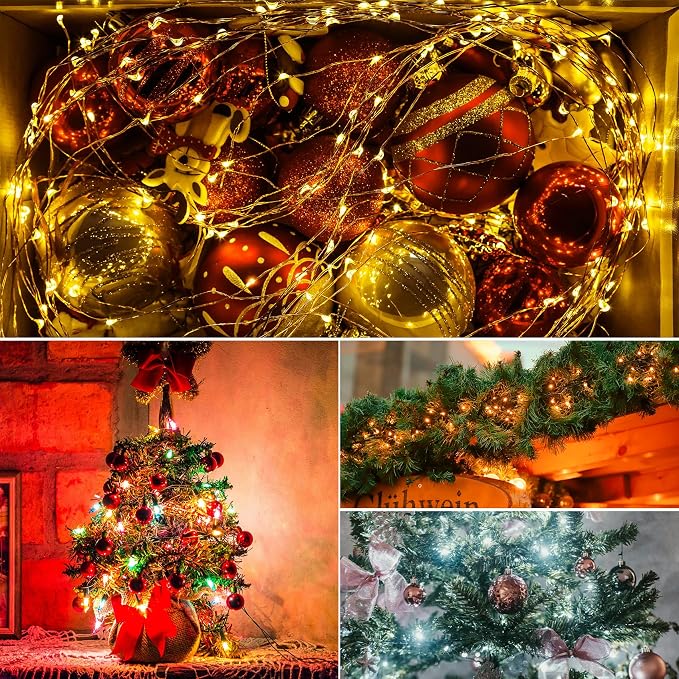 Solar String Lights Outdoor, 33 Feet 100 LEDs 8 Modes Solar Fairy Lights for Outside, Waterproof Outdoor Light for Patio Yard Christmas Tree Halloween Wedding Party Decorations, Orange