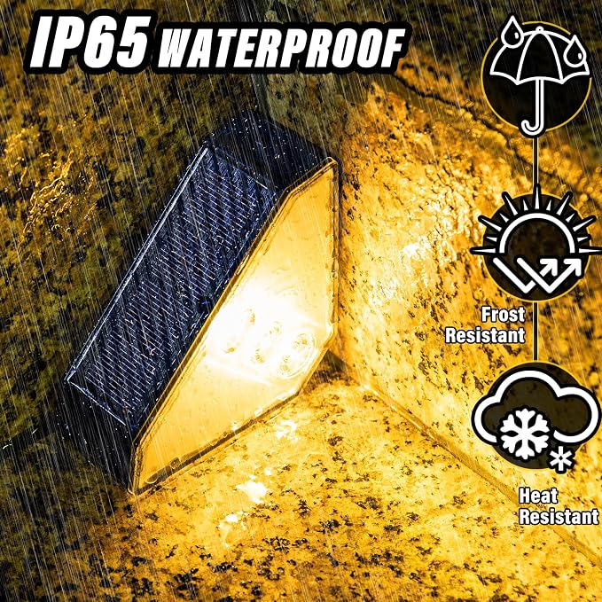 ROSHWEY Solar Step Lights for Outside, 12 Pack Solar Stair Lights Outdoor Waterproof, Triangle Deck Step Lights Solar Powered, Outdoor Decor Lighting for Front Porch, Backyard, Patio, Warm White