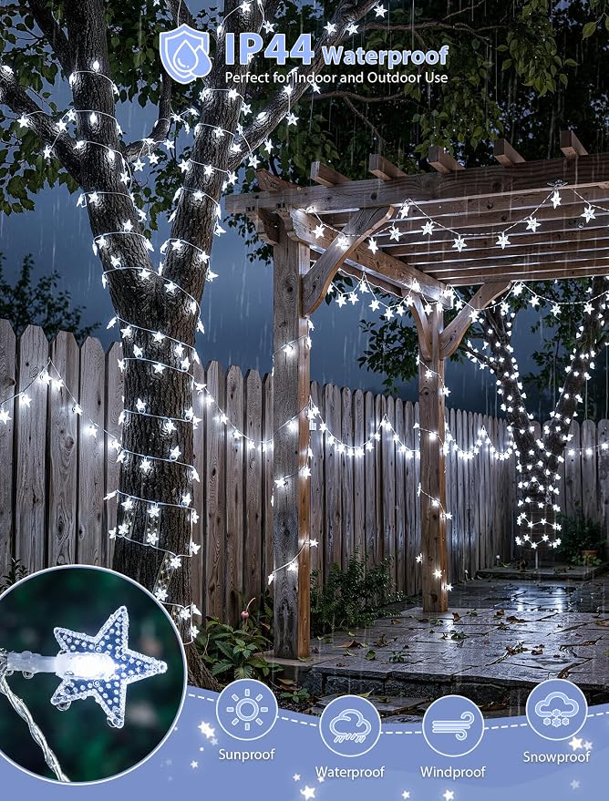Star String Lights Battery&USB Powered,19FT 50LED Star Fairy Lights with Remote, Hanging Star Lights for Home, Kids Tent, Bedroom,Porch, Classroom, Christmas,Party,Room Decor,White