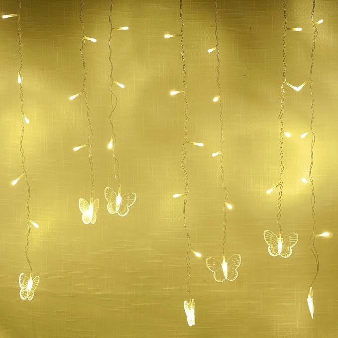Butterfly Curtain Fairy Lights USB Plug in,8 Modes 120 LED 19.7FT Firefly Twinkle Timer String Lights with Remote, Waterproof Copper Wire for Bedroom Patio Christmas Wedding Party Dorm(Warm White)