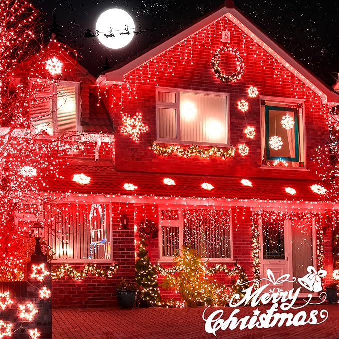 Christmas Icicle Lights Outdoor,300LED 33FT Christmas String Lights,Connectable Valentine's Day Lights with 30V Plug in for Valentine Wedding Party Eave Garden Wall Indoor Decor, Red