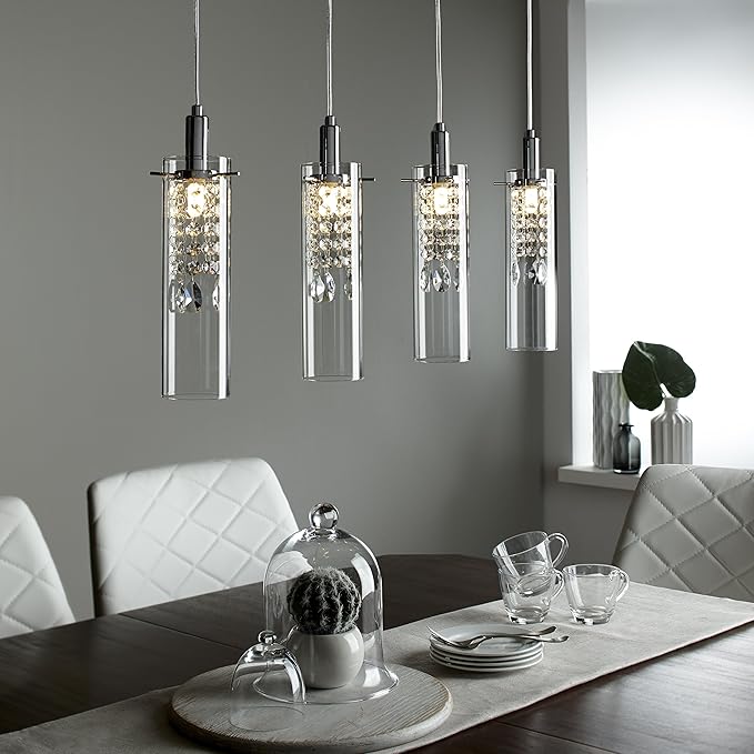 BAZZ - P14531CRLED1 P14531CRLED Glam 4-Branch LED Pendant Light, Dimmable, Adjustable, Bulbs Included, Energy Efficient, 71-in, Glass