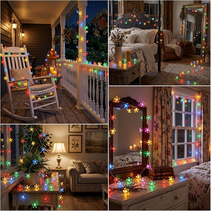 ITICdecor Flower Fairy Lights Battery Operated String Lights 30LED Cherry Blossom Waterproof Indoor Decoration for Camping Garden Fence Birthday Terrace Yard Wedding Party Bedroom (Multicolor)