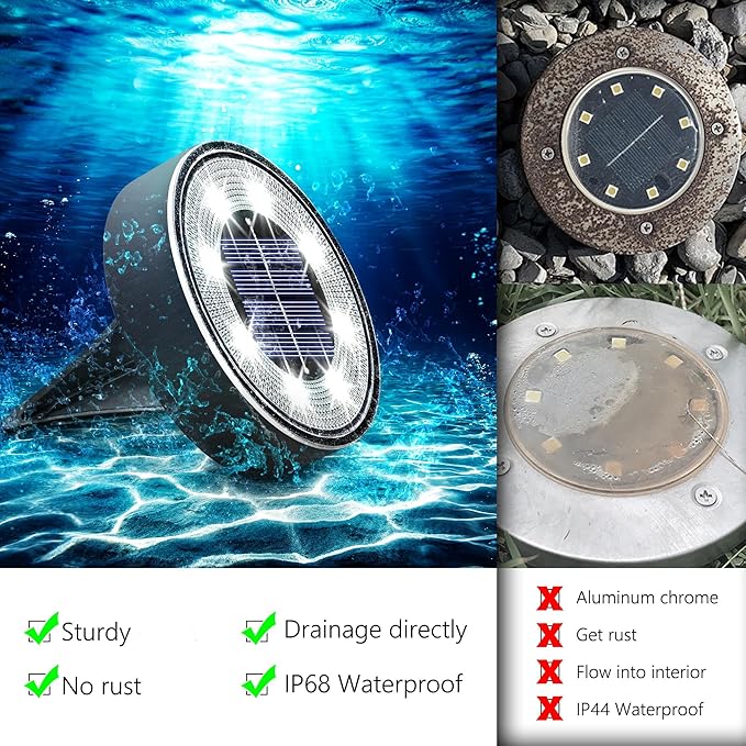 Joomer 2-in-1 Solar Lights Outdoor Waterproof Solar Powered Ground Lights | 4 Pack 8 LED Solar Garden Lights Disc Landscape Lighting for Patio Pathway Lawn Yard Driveway Walkway (White)