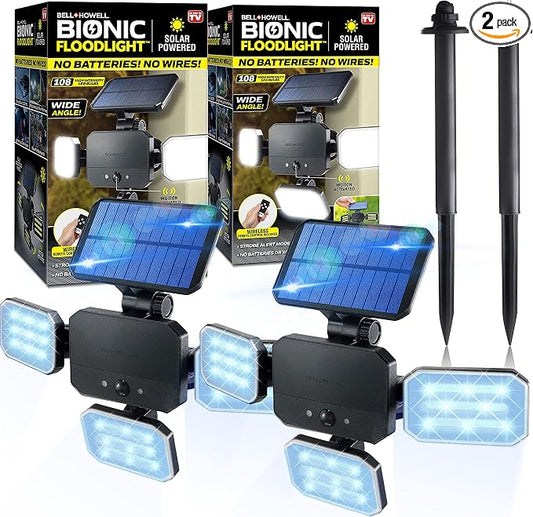 Bionic Floodlight Solar Light Outdoor Waterproof Patio Light Motion Sensor Outdoor Lights w/ Remote Control 3 Heads Wall Lights - Wireless, 50% Brighter-108 COB LED For Lawn, Garden, As Seen On TV