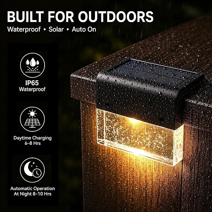 SUNFACE Solar Step Lights Outdoor 4 Pack, Solar Deck Fence Lights Waterproof, Bright LED Lights with 2 Lighting Modes Warm White & 7 Color, for Stairs Deck Patio Railing Backyard Pool