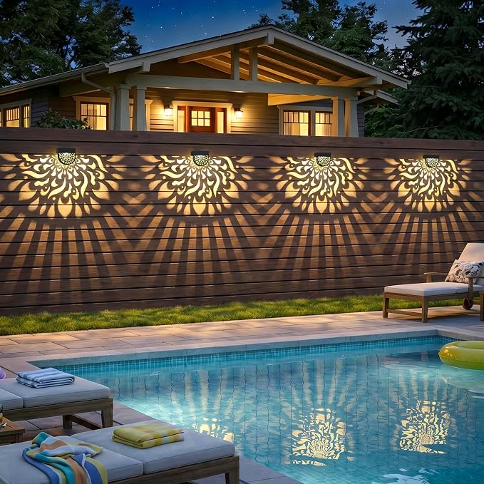6 Pack Solar Fence Lights Wall lihgts Outdoor Decorations Solar Powered Step Deck Lights Warm Yellow Light Waterproof Decorative Lighting for Garden, Front Door, Backyard