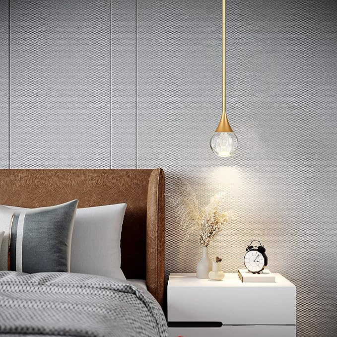 1-Light Teardrop Crystal Pendant Light, Brass Gold Globe Ceiling Hanging Light Fxitures, LED Raindrop Light Fixtures Metal Rod Ceiling Glass Pendant Lighting for Kitchen Island Dining Room Bar