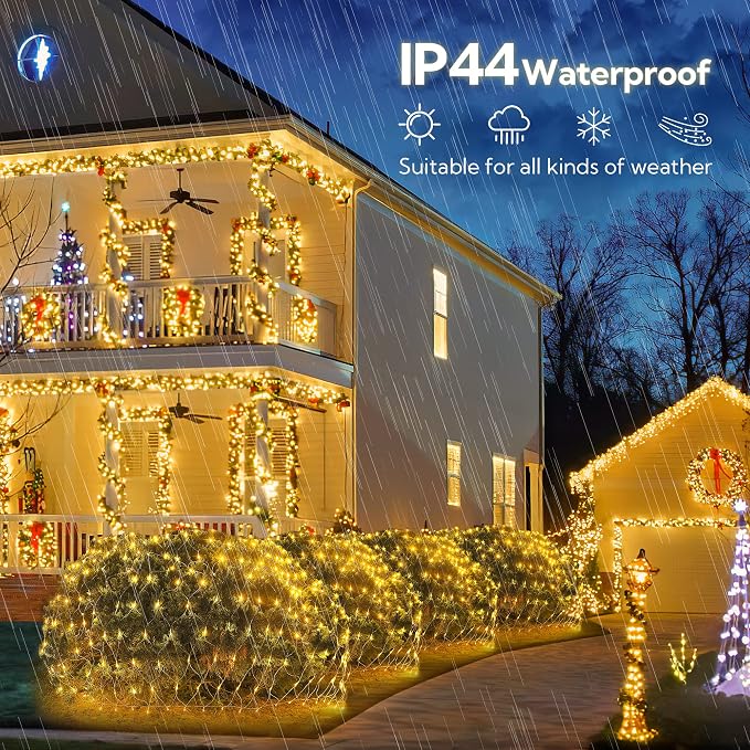 HEYFUNi 192 LED Net Lights Outdoor Mesh Lights,8 Modes Net Light for Bushes Plug in, Waterproof Christmas String Light for Bushes Ceiling Wedding Indoor Outdoor(9.8ft x 6.6ft,Warm White)
