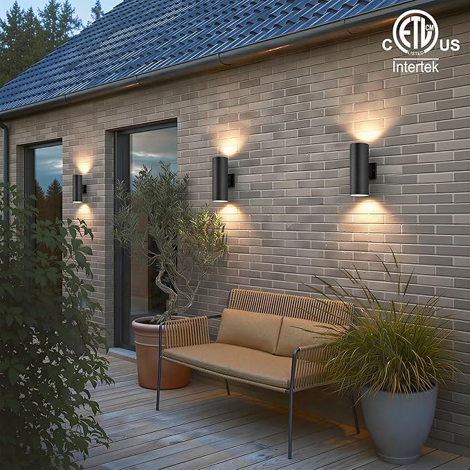 mirrea 14" Modern Outdoor Porch Light Patio Light in 2 Lights with Aluminum Cylinder and Tempered Glass Cover Waterproof Wall Sconce 4 Pack (Matte Black)
