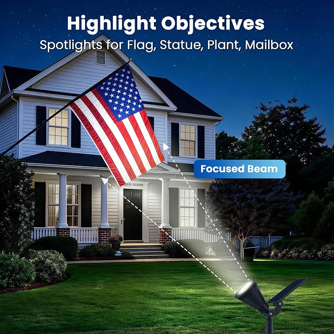 JEJOT 8 Pack Solar Lights Outdoor Waterproof,Cool White Light,2 Lighting Modes,Solar Powered Spotlights for Yard Garden Solar Spot Lights for Flag Landscape Auto On/Off
