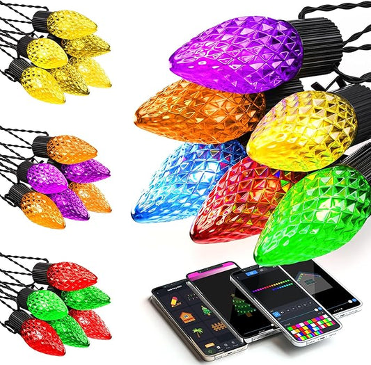 Smart C9 Christmas Lights Outdoor, 100FT 150 LEDs, APP Remote Controlled RGB String Lights with 80+ Modes Color Changing DIY Chasing Xmas Waterproof String Light for Patio Xmas Decor