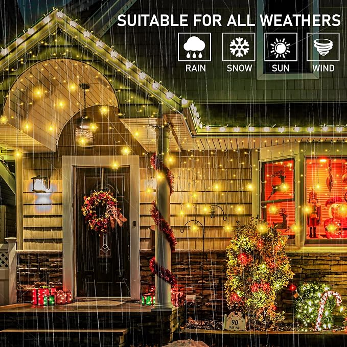 weillsnow Christmas Decorations, 360 LED Icicle Lights with Snowflake, 29.5 FT 72 Drops Icicle Light with 8 Modes，Connectable Warm White String Lights for Outdoor Eaves, Railing, Xmas Decor