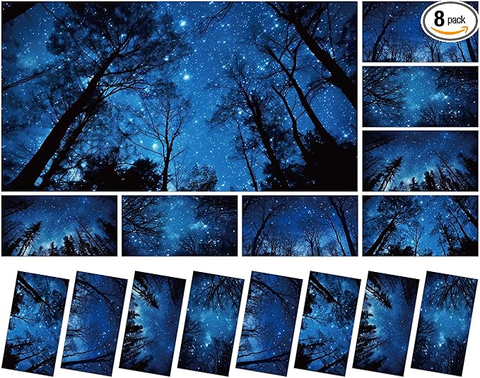 8 Pack Fluorescent Light Covers with 80 Magnets Decorative for Classroom Ceiling Light 4 x 2 Feet Magnetic Cover Filter Easy Install for Office School Home Hospital Drop Ceiling Supplies(Night Forest)
