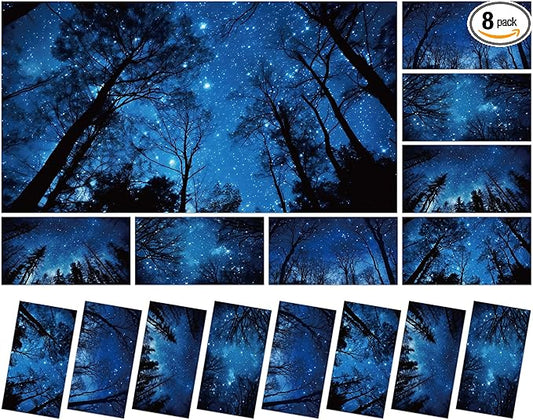 8 Pack Fluorescent Light Covers with 80 Magnets Decorative for Classroom Ceiling Light 4 x 2 Feet Magnetic Cover Filter Easy Install for Office School Home Hospital Drop Ceiling Supplies(Night Forest)