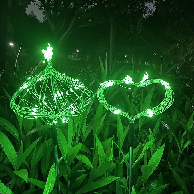 JJGoo Solar Firework Lights, 2 Pack 120 LEDs 2 Lighting Modes Solar Garden Lights Outdoor Waterproof for Yard Patio Walkway Pathway Party Wedding Christmas Decorative - Green