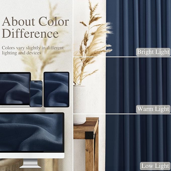 Extra Long Denim Blue Linen Curtains 120 Inch for Living Room 2 Panels Set Rod Pocket Back Tab Linen Window Drapes Semi Sheer Light Filtering Privacy High Ceiling Drapes for Farmhouse 52x120
