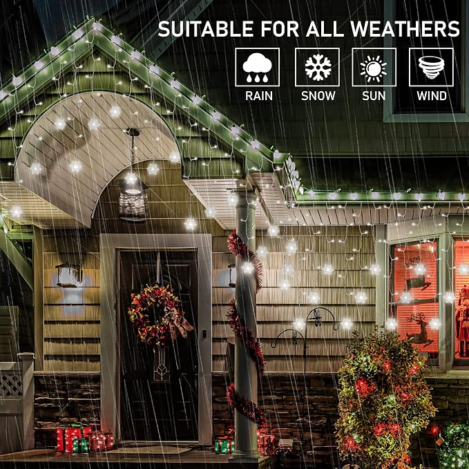 weillsnow White Icicle Lights Outdoor, 29.5 FT 360 LED Snowflake Icicle Lights with 72 Drops,Connectable Waterproof Hanging Christmas String Light for Indoor Outdoor Eaves Window Porch Decoration