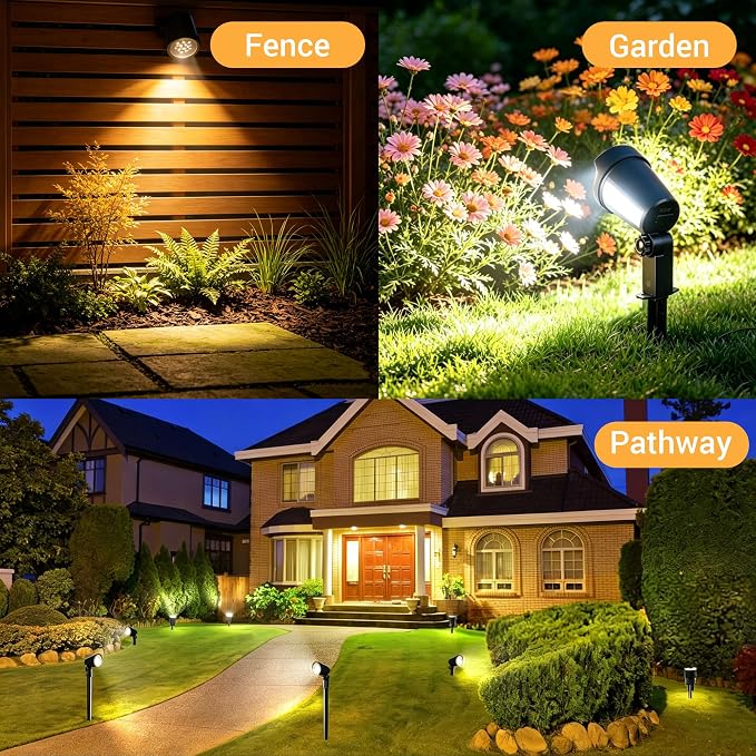 Super Bright 500LM Solar Spot Lights Outdoor with Separate Panel 3Pack | 3000/4000/5000K, 2 Brightness Levels, IP65 Waterproof, Adjustable Angle, 10FT Cable, Stake/Wall Mount, Auto Dusk to Dawn