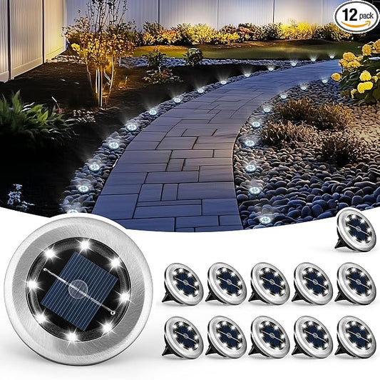 Mini Solar Ground Lights, 12 Pack Solar Powered Pathway Lights, Waterproof Outdoor Light for Garden, Driveway, Walkway, Backyard, Patio (Cool White)