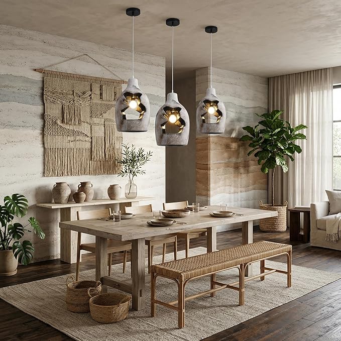 JAYMP Wabi Sabi Pendant Light for Dining Room Kitchen Island Hallway Farmhouse Hanging Lamp E26 Base Retroism Style Wine Bottle Shape Lighting Fixture, 1 Pack (Antique White,C Shape, D26×H46cm)