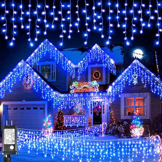 Icicle Christmas Lights Outdoor - 66FT 640 LED Icicle Lights for Outside with 8 Modes Timer, 120 Drops Waterproof Connectable Curtain Lights for Indoor House Patio Roof Holiday Decorations, Blue