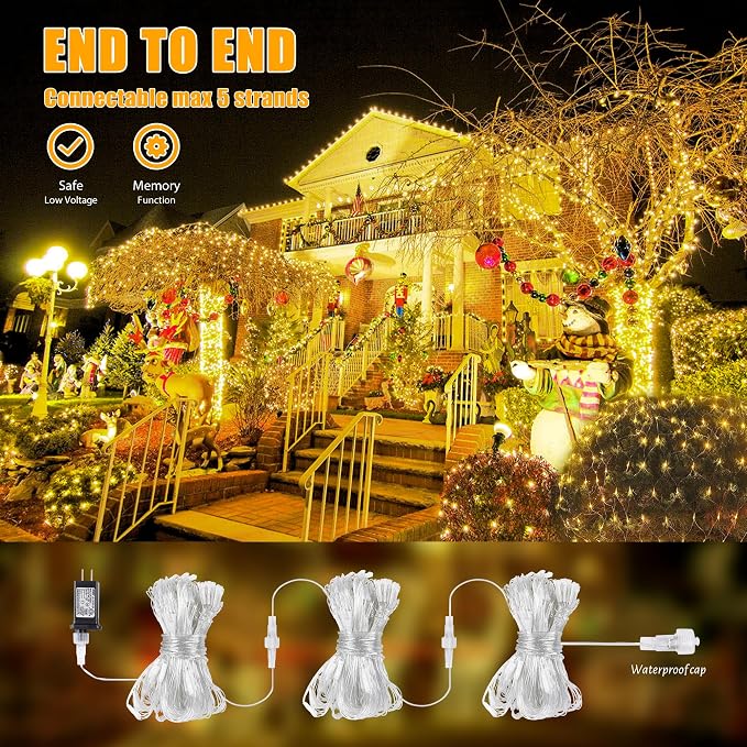 HEYFUNi 192 LED Net Lights Outdoor Mesh Lights,8 Modes Net Light for Bushes Plug in, Waterproof Christmas String Light for Bushes Ceiling Wedding Indoor Outdoor(9.8ft x 6.6ft,Warm White)