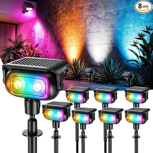 Brizled 8 Pack RGB Solar Spot Lights Outdoor, 360° Rotation 9 Colors & 11 Modes Color Changing Spotlights IP65 Waterproof Landscape Lights Solar Spot Landscaping Pathway Lighting for Path Garden Yard