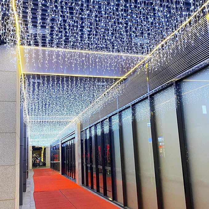 ZIMINGU Icicle Dripping Lights, 13FT 144 LEDs 8 Modes Christmas Connectable Twinkle Window Curtain Fairy Waterfall Diwali Ceiling String Lights for Outdoor Indoor Decorations (Cool White, 4X0.6M)
