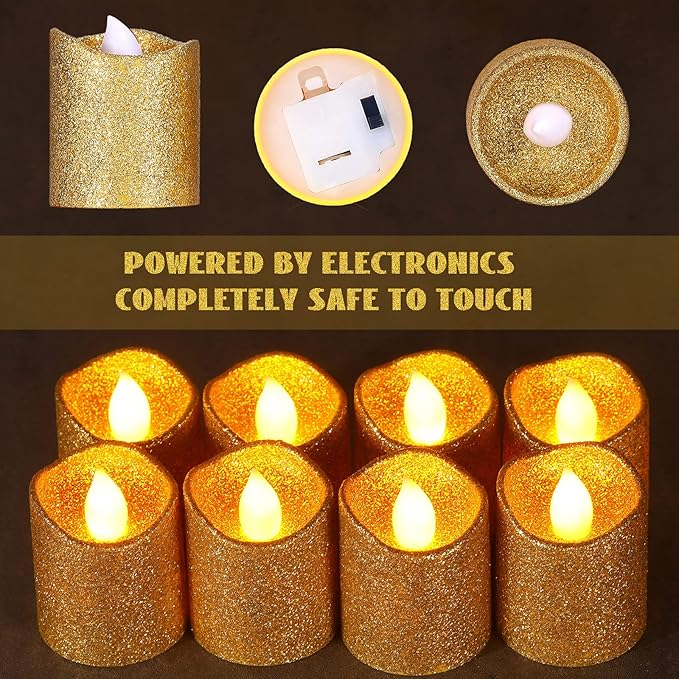 Honoson 24 Pack Gold Candles Party Decoration Flameless LED Tea Light Battery Operated Candle for Halloween Christmas Valentine Diwali Wedding Table Centerpiece