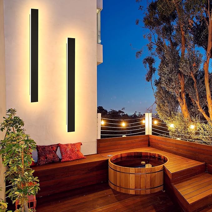Outdoor Wall Light LED Long Wall Sconce 31.5in Ip65 Waterproof Black Modern Outdoor Lights 3000k 26W Metal Exterior Light Fixture For Porch Light Patio Front Door Yard Garden Villa Living Room