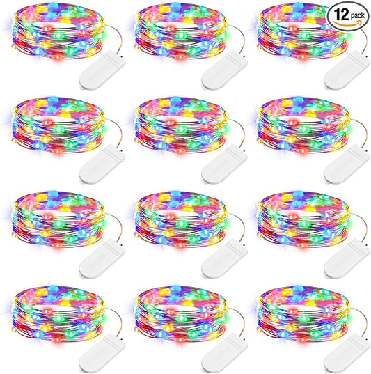 Brightown 12 Pack Multi-Color Fairy Lights Battery Operated - 7ft 20 LED Waterproof Micro Firefly Lights for Christmas Decor, DIY Craft, Wedding Table Centerpieces, Flowers