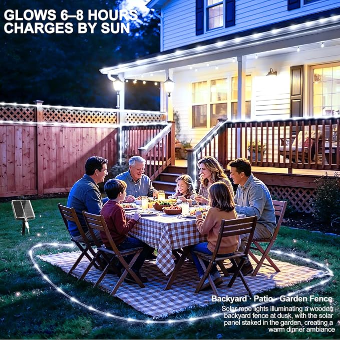 Solar Rope Lights Outdoor Waterproof, 33FT 100 LED Solar String Lights with 8 Lighting Modes,Trampoline Lights, Solar Patio Light for Garden Fence Backyard Deck Porch Pool Tree Christmas Decor
