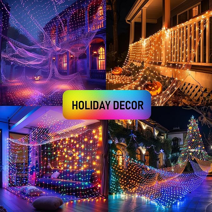 Dazzle Bright Smart Christmas 360 LED Net Lights, 12FT x 5FT RGB Color Changing String Lights Clear Wire with Remote & APP Control, Christmas Decoration for Indoor Outdoor Xmas Party Yard Garden Decor