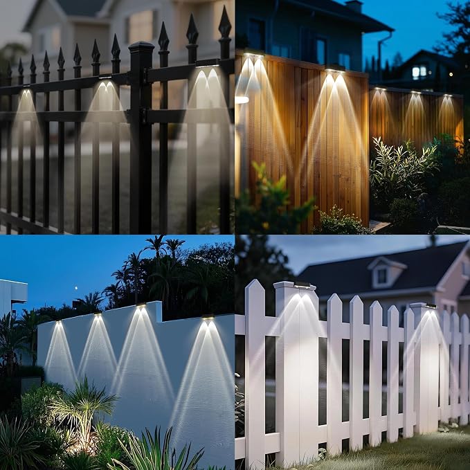 Peasur 8 Pack Solar Fence Lights Outdoor, Deck Light Solar Powered, IP65 Waterproof Led Riling Solar Lights for Outside Yard Step, Cool White